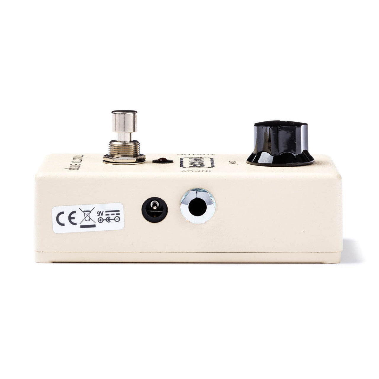 Cream-colored effects pedal with one large black knob, a footswitch, a power input, a quarter-inch input jack, and a small indicator light.