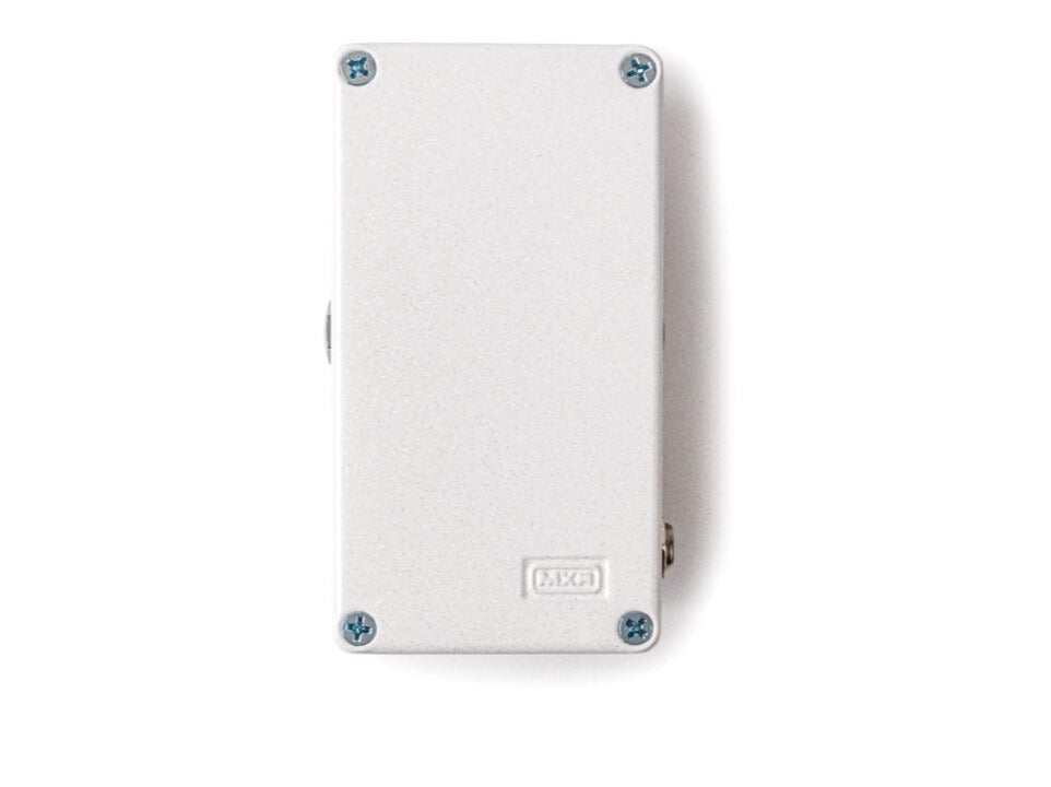 Rectangular white effects pedal with four visible screws, a small "MXR" logo embossed near the bottom, and no visible controls or labels.