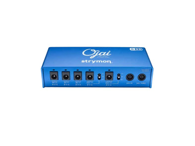 Blue Strymon Ojai R30 power supply unit with five 9V outputs, one adjustable output, and two 24V input/thru jacks on the back panel.