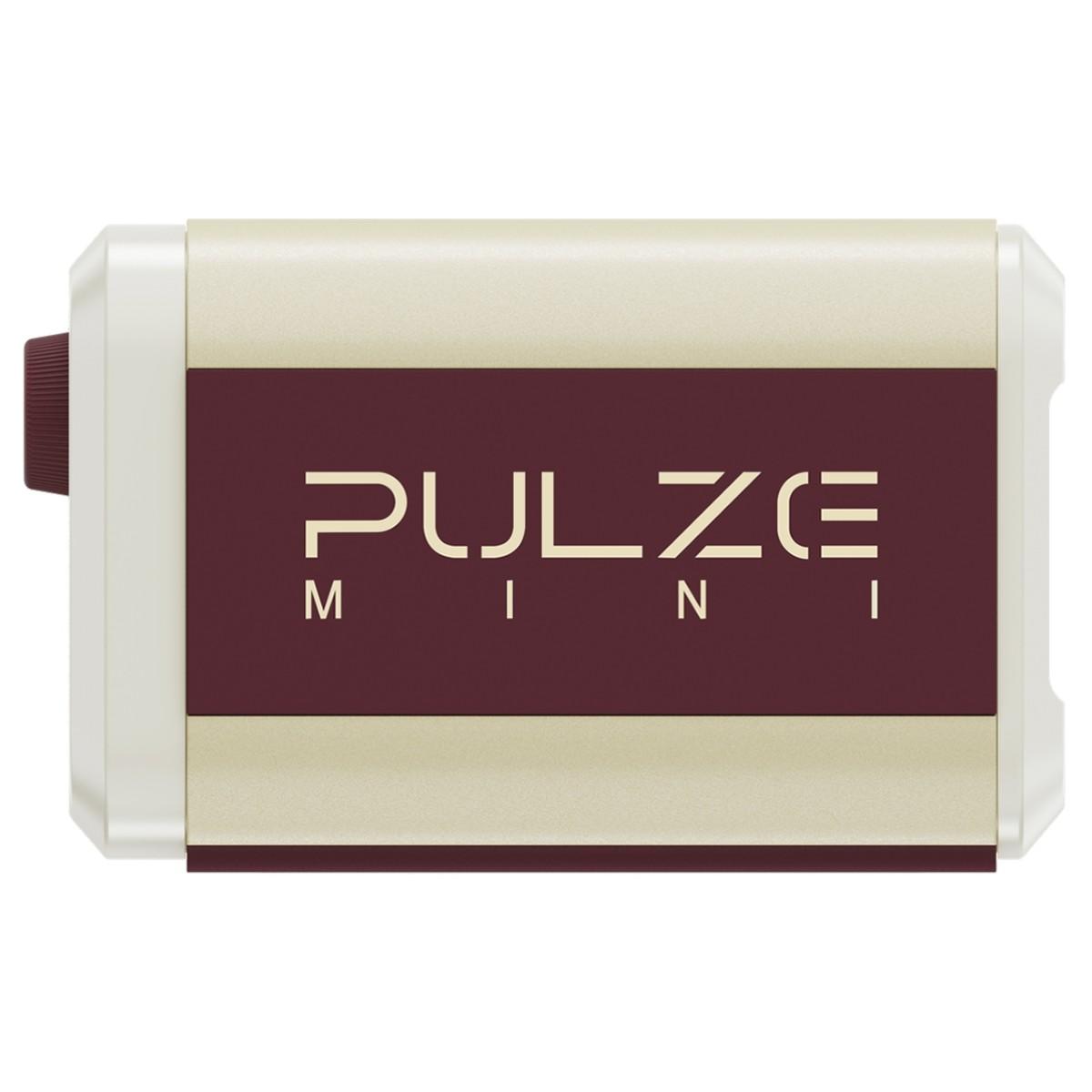Compact cream and maroon amplifier labeled “PULZE MINI” in large cream letters across the front, with a maroon knob on the left side.