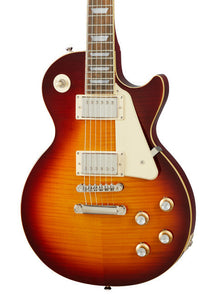 Sunburst finish electric guitar with a single cutaway, two humbucker pickups, four control knobs, and a white pickguard.