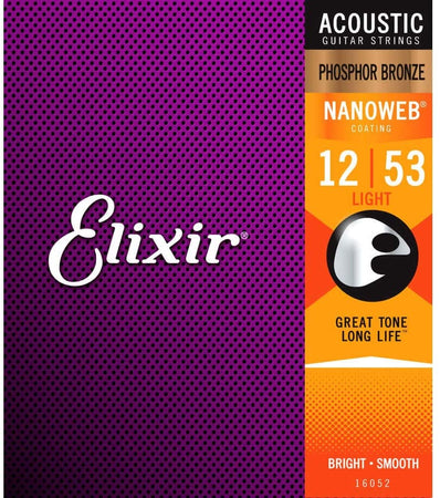 Elixir 16052 Phosphor Bronze Nanoweb Light 12-53 - The Guitar Store - The Home Of Tone