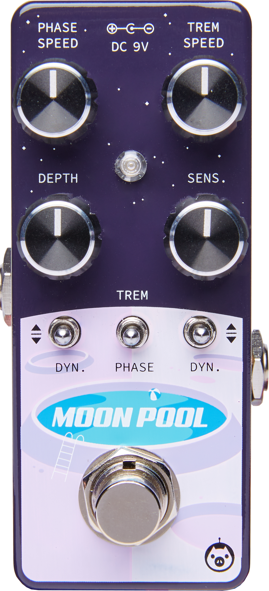 Guitar FX pedal with four knobs for phase speed, trem speed, depth, and sensitivity, three toggle switches, and a large footswitch labeled Moon Pool.
