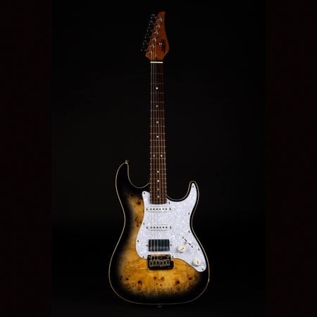 Jet Guitars JS-450R S-Type HSS Spalted Top in Quilt Trans Brown