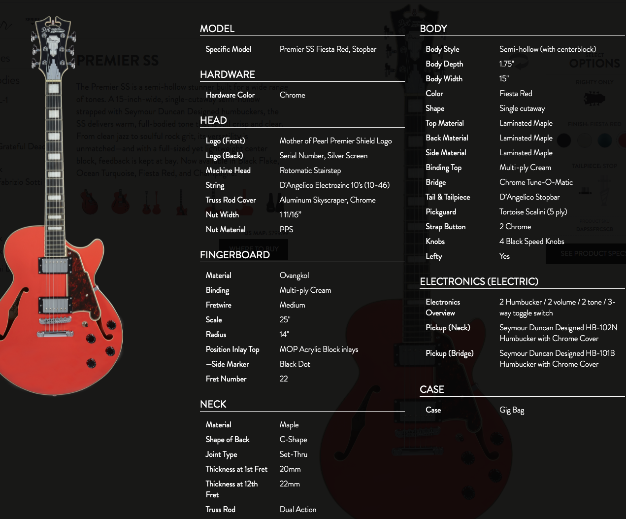 D'Angelico Premier SS Single Cut Semi-hollow with Stop-Tail Tailpiece in Fiesta Red - The Guitar Store - The Home Of Tone