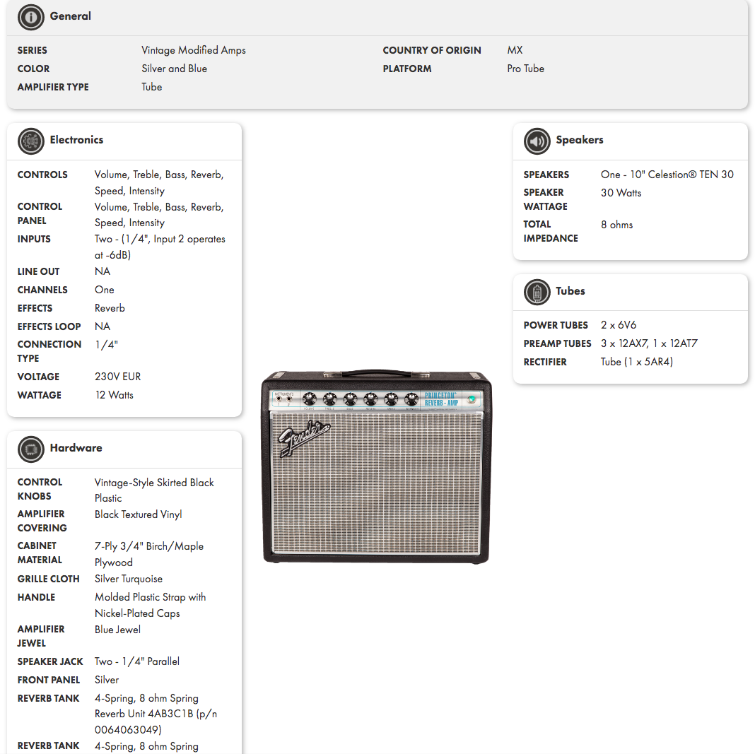 Fender tube amplifier with black and silver design, six black knobs, silver grille cloth, blue jewel light, and a single 10-inch front speaker.