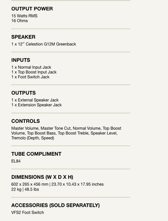Vox AC15C1 Valve Guitar Amp Combo
