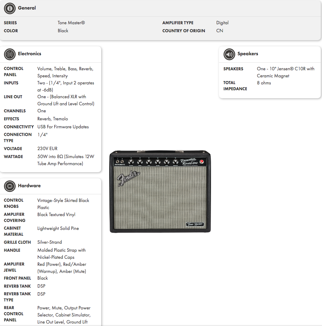 Black digital amplifier with 7 control knobs, a silver grille, and Fender logo; features 10-inch Jensen speaker and classic vintage styling.