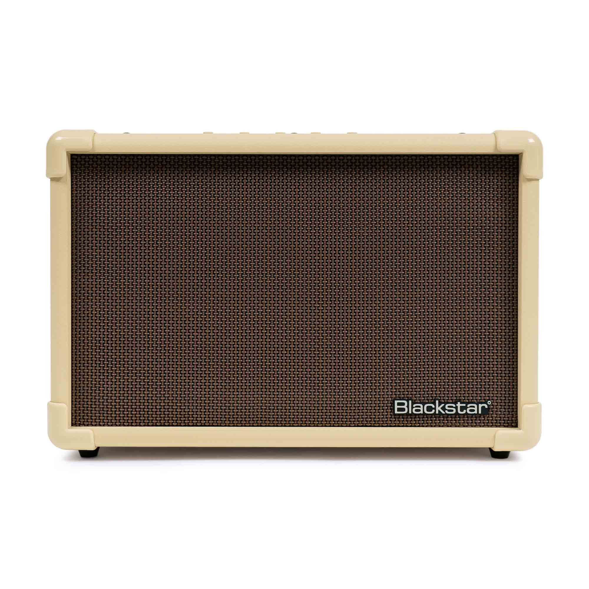 Compact Blackstar amplifier with cream-colored casing and a brown mesh front panel, featuring the Blackstar logo in the lower right corner.