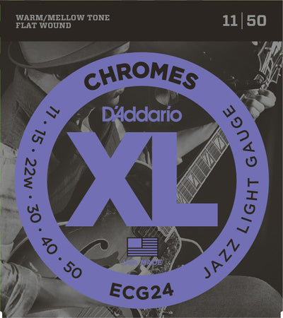 D'Addario ECG24 Chromes Flat Wound Electric Guitar Strings Jazz Light 11-50 - The Guitar Store - The Home Of Tone