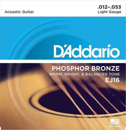D'Addario EJ16 Phosphor Bronze Acoustic Guitar Strings Light 12-53 - The Guitar Store - The Home Of Tone