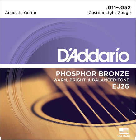 D'Addario EJ26 Phosphor Bronze Acoustic Guitar Strings Custom Light 11-52 - The Guitar Store - The Home Of Tone