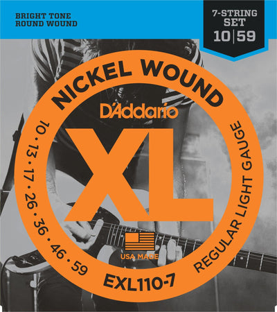 D'Addario EXL110-7 7-String Nickel Wound Electric Guitar Strings Regular  Light 10-59 - The Guitar Store - The Home Of Tone
