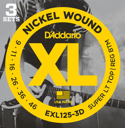 D'Addario EXL125-3D Nickel Wound Electric Guitar Strings Super Light Top-Regular Bottom 9-42 3 Se - The Guitar Store - The Home Of Tone