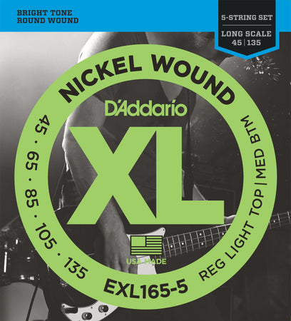 D'Addario EXL165 5-String Nickel Wound Bass Guitar Strings Custom Light 45-135 Long Scale - The Guitar Store - The Home Of Tone