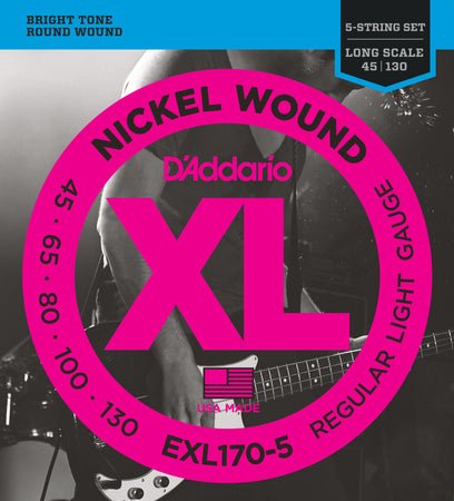 D'Addario EXL170-5 5-String Nickel Wound Bass Guitar Strings Light 45-130 Long Scale - The Guitar Store - The Home Of Tone