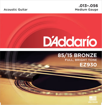 D'Addario EZ930 85-15 Bronze Acoustic Guitar Strings Medium 13-56 - The Guitar Store - The Home Of Tone