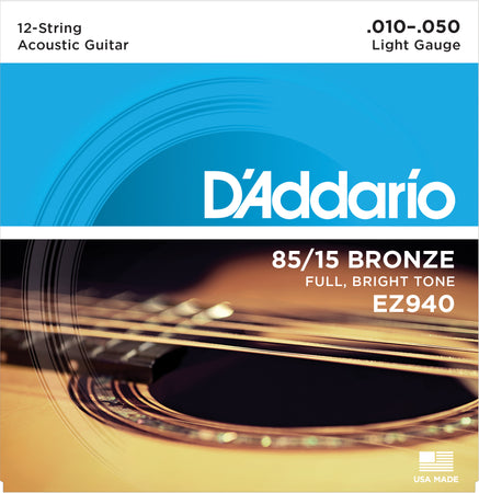 D'Addario EZ940 85-15 12-String Bronze Acoustic Guitar Strings Light 10-47 - The Guitar Store - The Home Of Tone