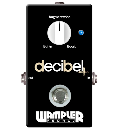 Black Wampler effects pedal with one large knob labeled Augmentation, a blue LED light, a footswitch, and input/output jacks on each side.