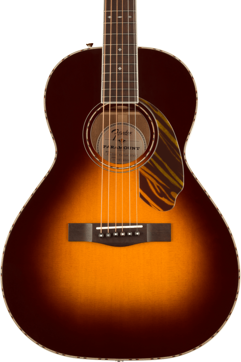 Sunburst finish acoustic guitar with a dark brown border, tortoiseshell pickguard, and six steel strings, featuring the Fender logo on the headstock.