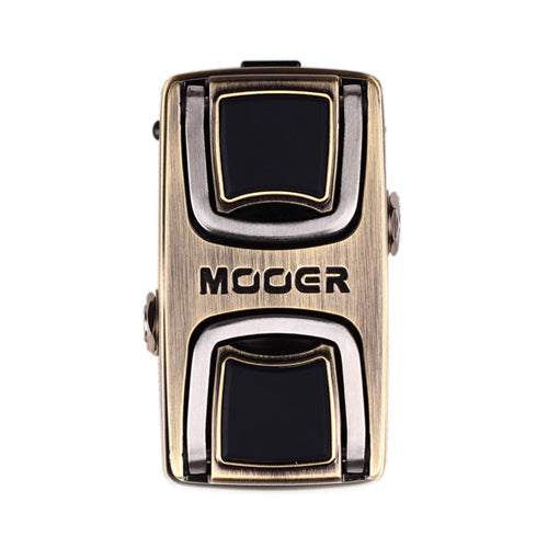 Compact Mooer effects pedal with a vintage brass finish, two black foot switches, and the brand name printed in the center.